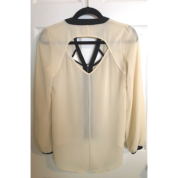 DO+BE Tops Cream Cutout Blouse Black Trim Sequin Detail Poshmark